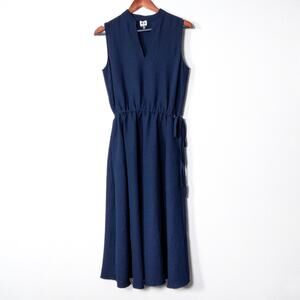 Anne Klein Midi Dress Size 6 Navy Drawstring Waist Minimalist Refined